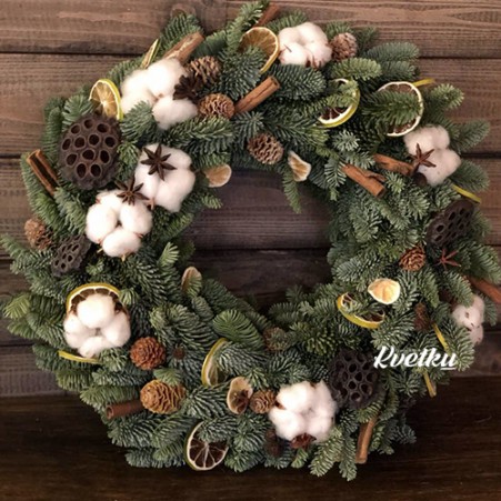 New Year's wreath from live needles №12